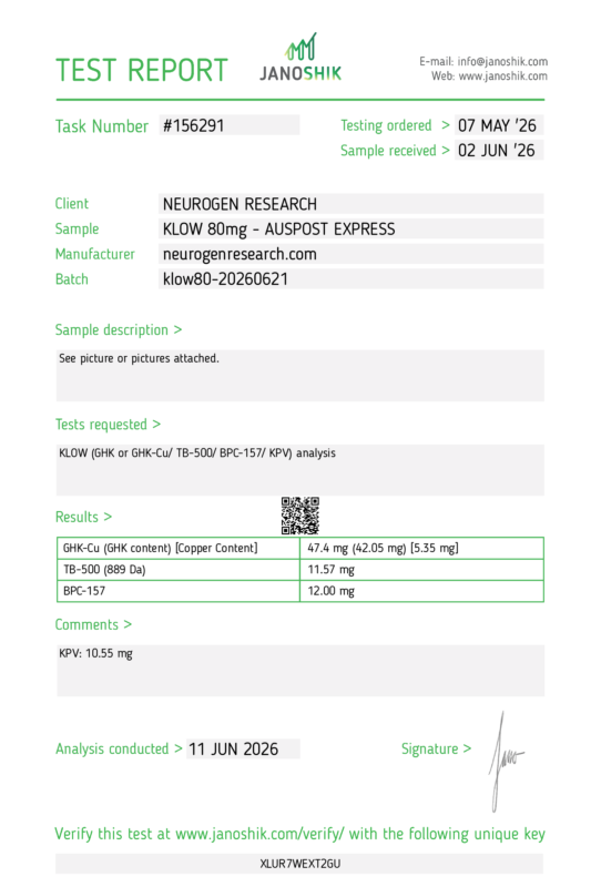neurogen research australian peptides 99% purity klow janoshik