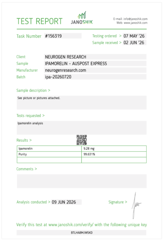 neurogenresearch janoshik ipamorelin australia peptides